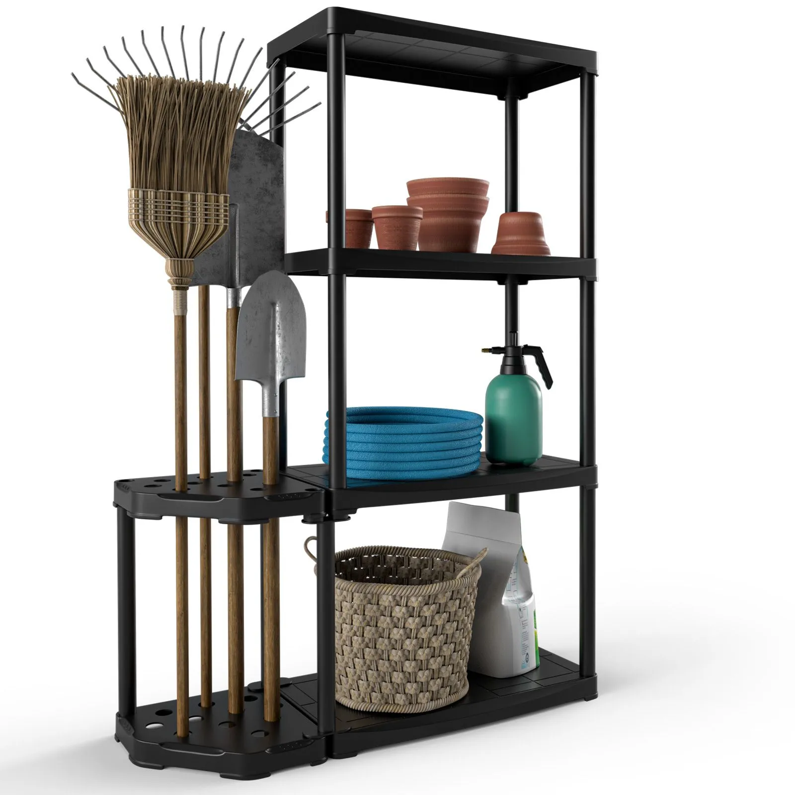 4-Tier Garage Shelving Unit Tool Rack With 11-hole Sided Tool Holder