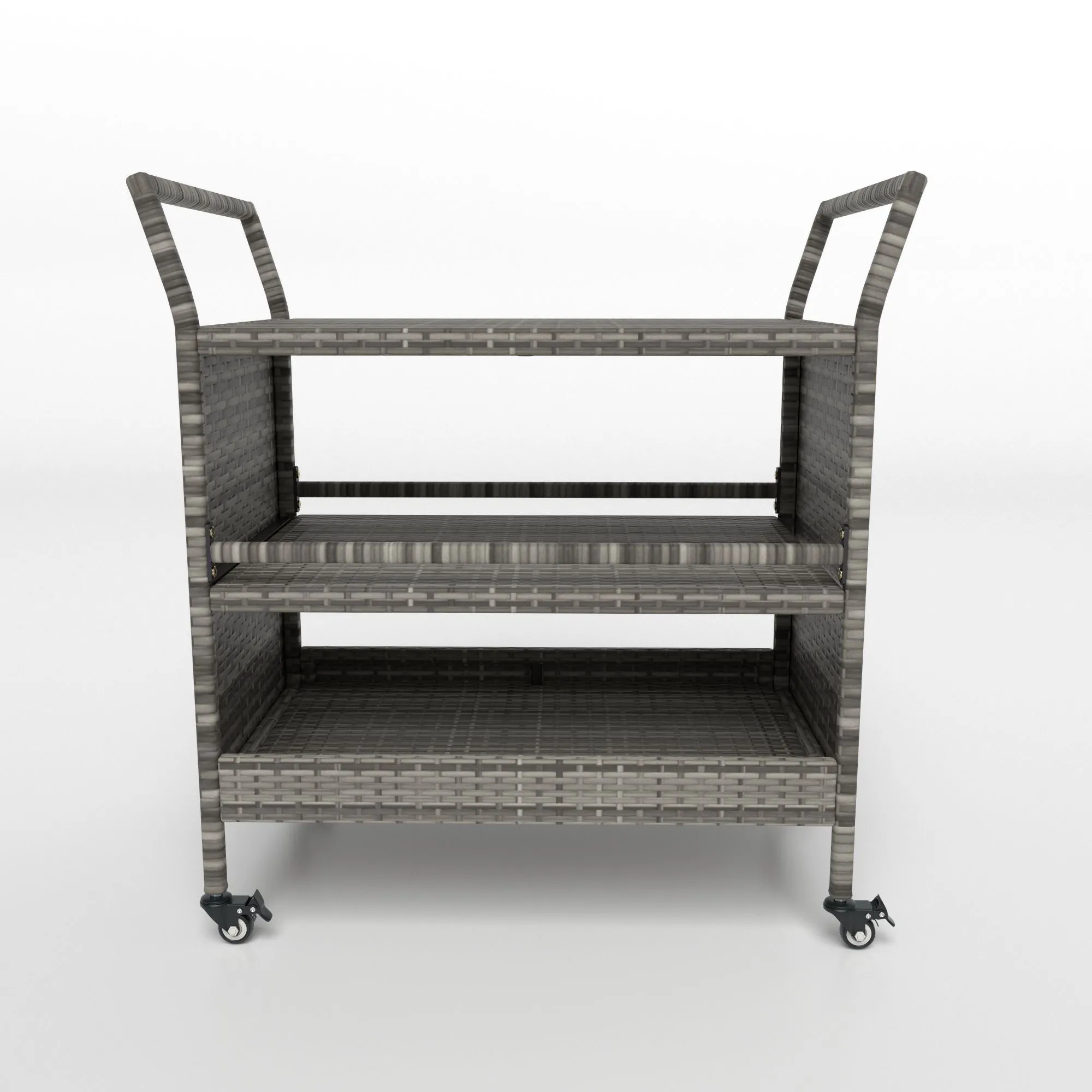 3-Tier Patio Rattan Shelf Outdoor Bar Cart With 4 Wheels And Handles