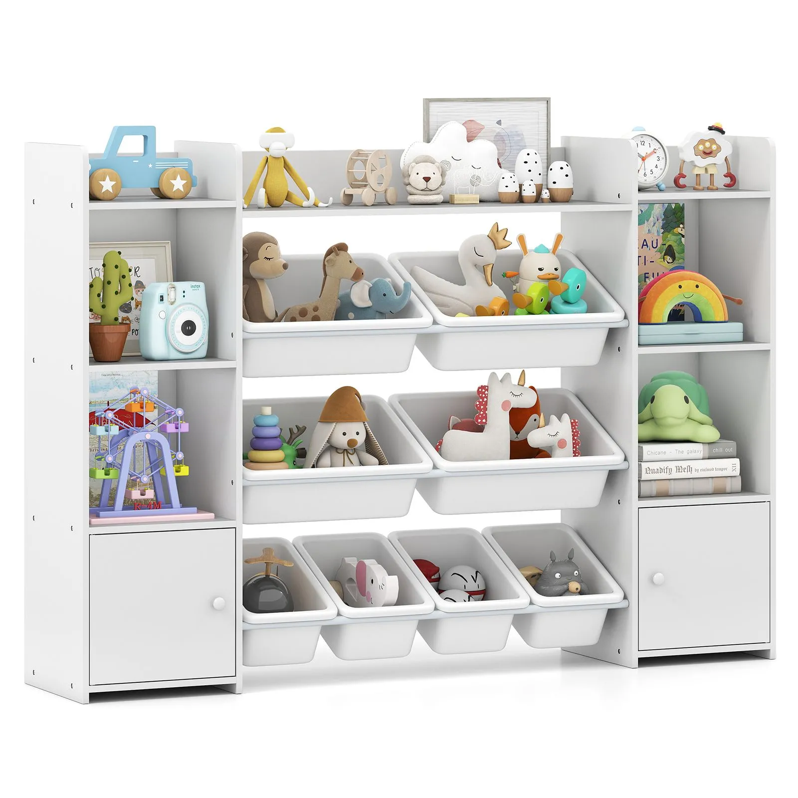 142 cm Large Toy Organizer 4-Tier Cubby Shelf With 8 Removable Toy Bin