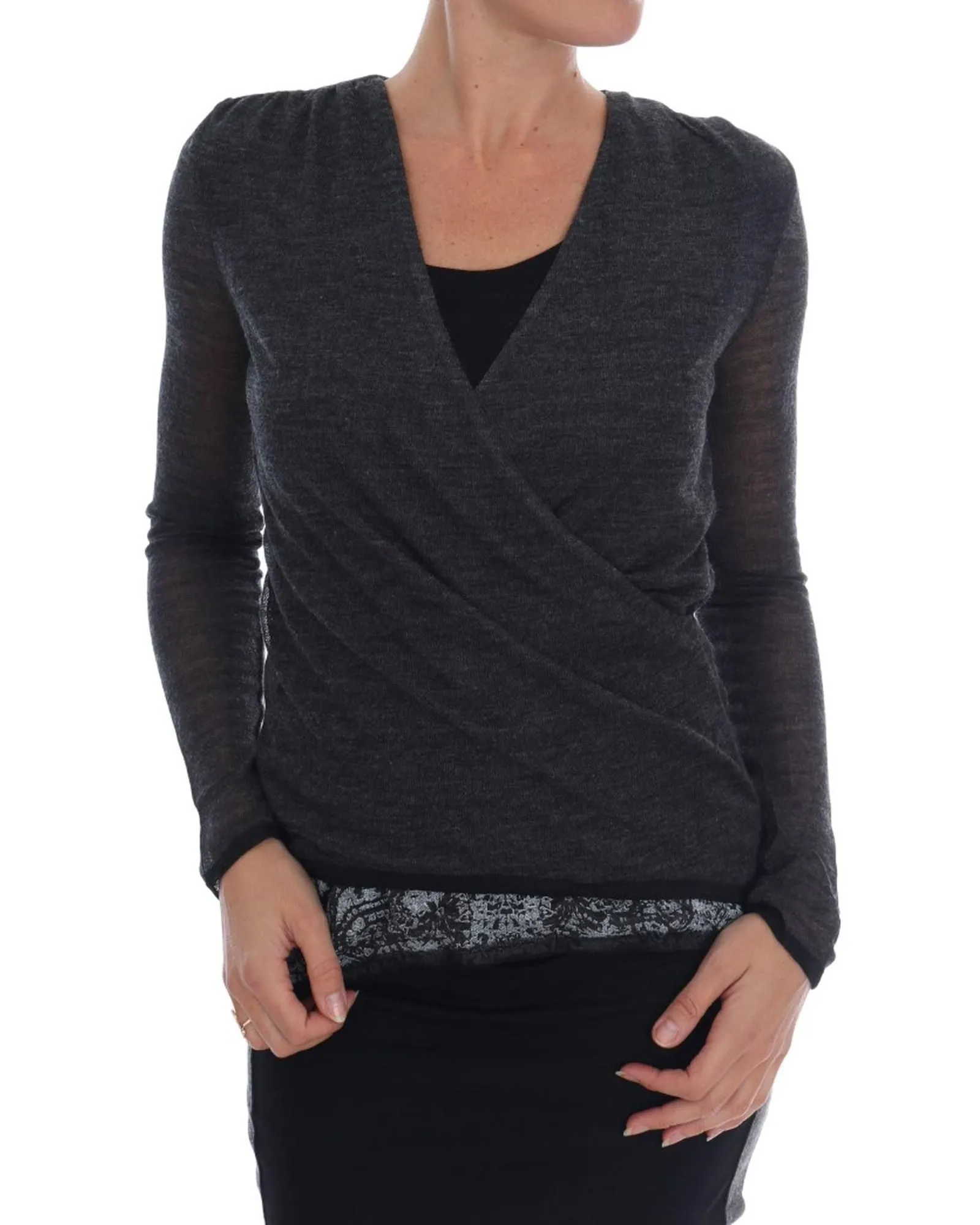 Wrap Knit Top TSH1553- Gray T-Shirts