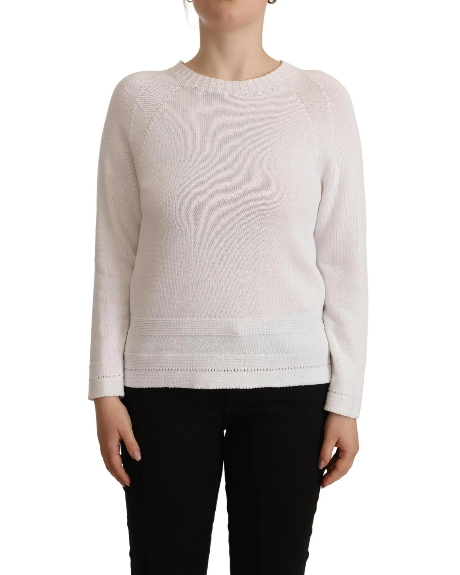 Cotton Knit Crew Neck Sweater- White