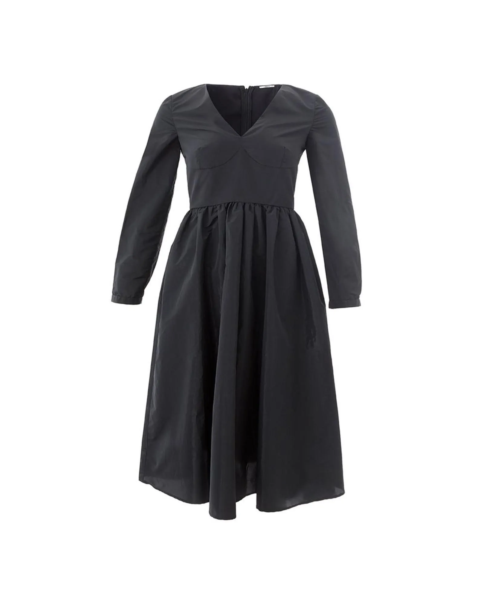 Midi Dress Long Sleeves VNeck- Black Dresses