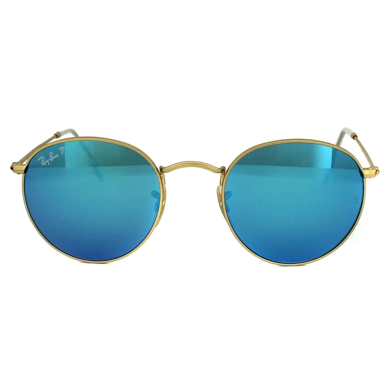 Round Gold Blue Polarized Flash Mirror Round Metal 3447 Sunglasses