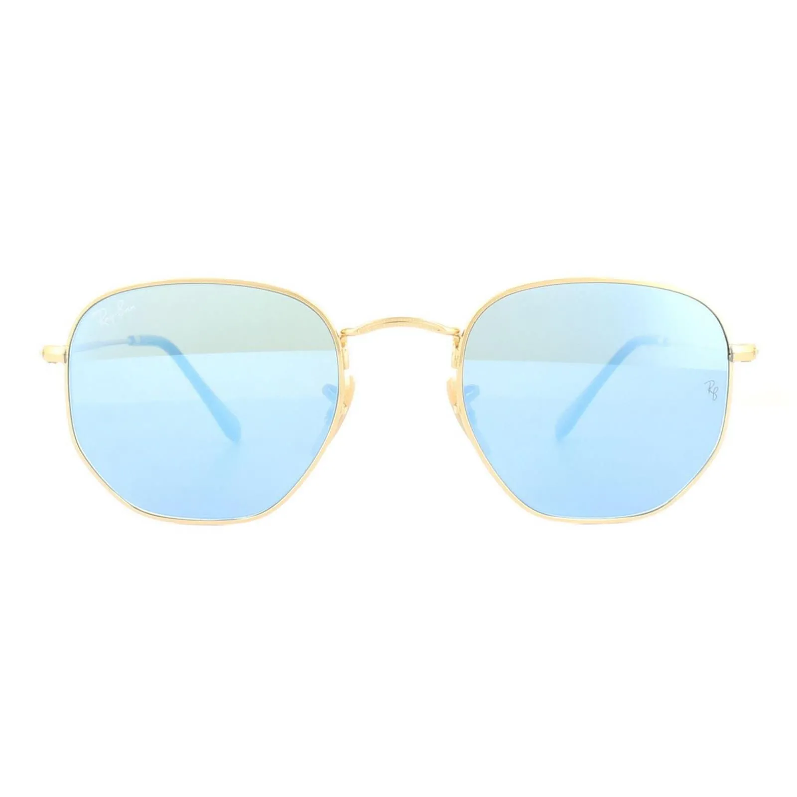 Square Gold Light Blue Gradient Mirror Sunglasses