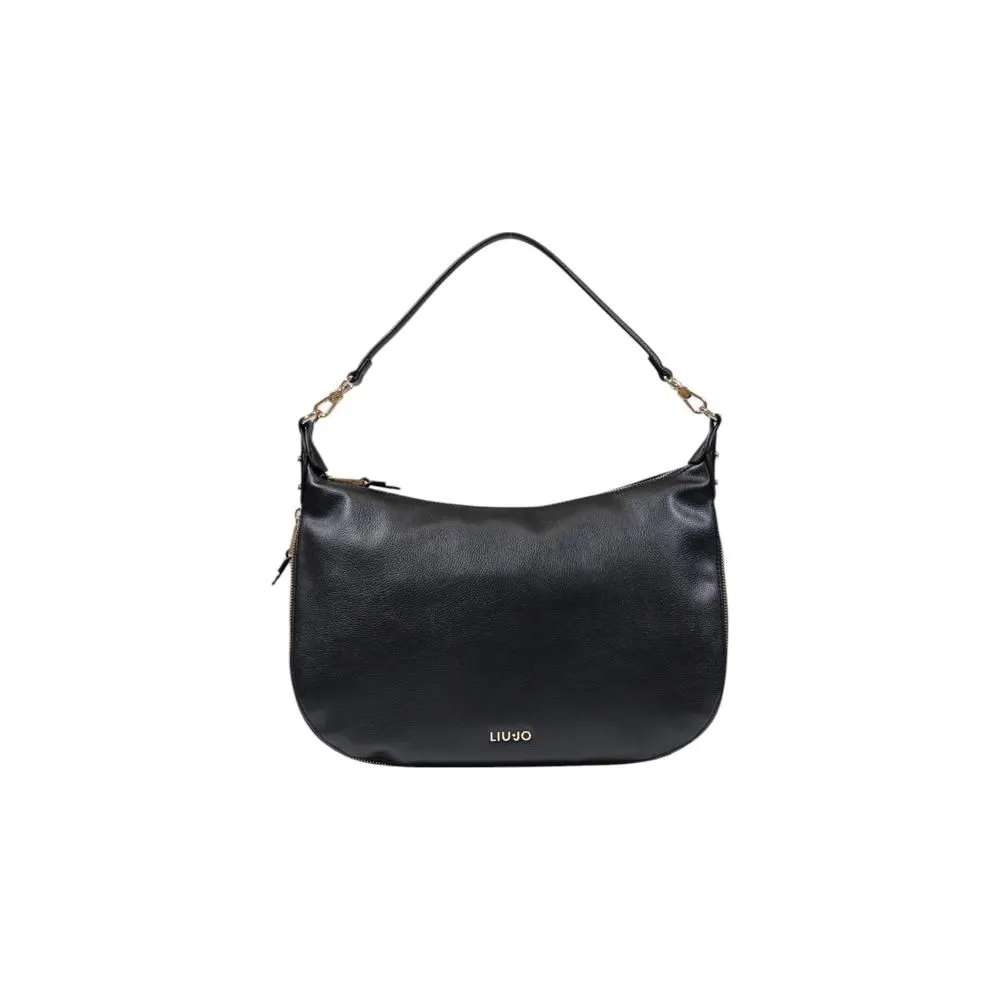 Handbag with Zip Fastening and Plain Pattern- Black Bags