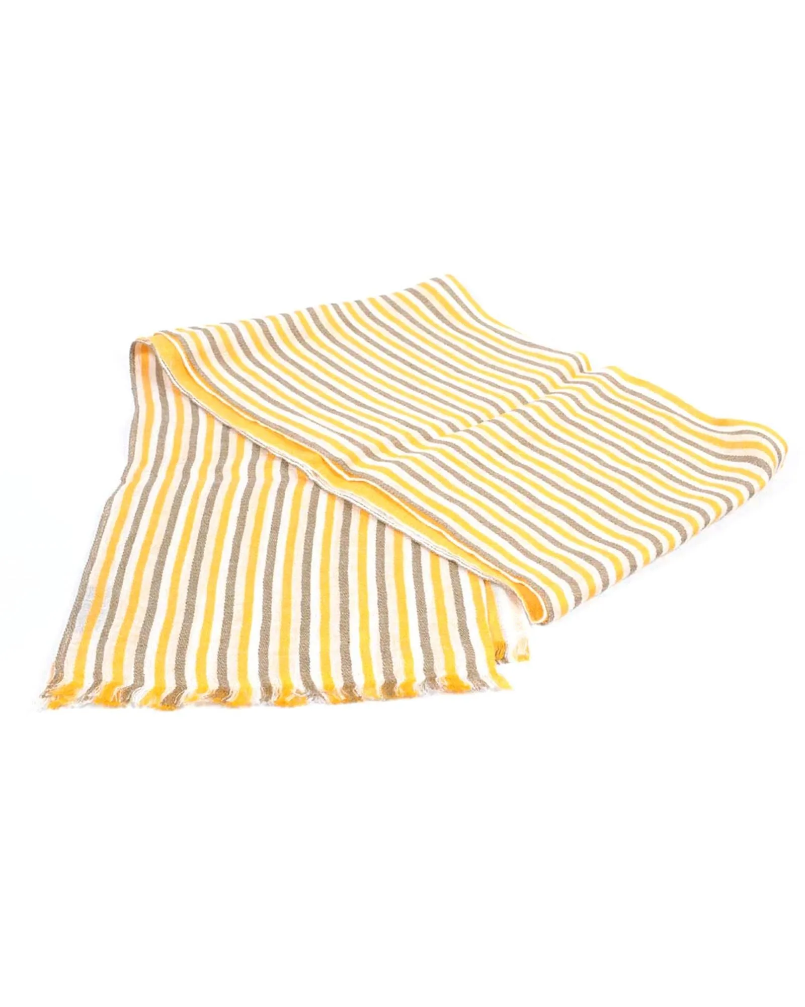 Yellow Beige Striped Cashmere Scarf- Multicolor Scarves