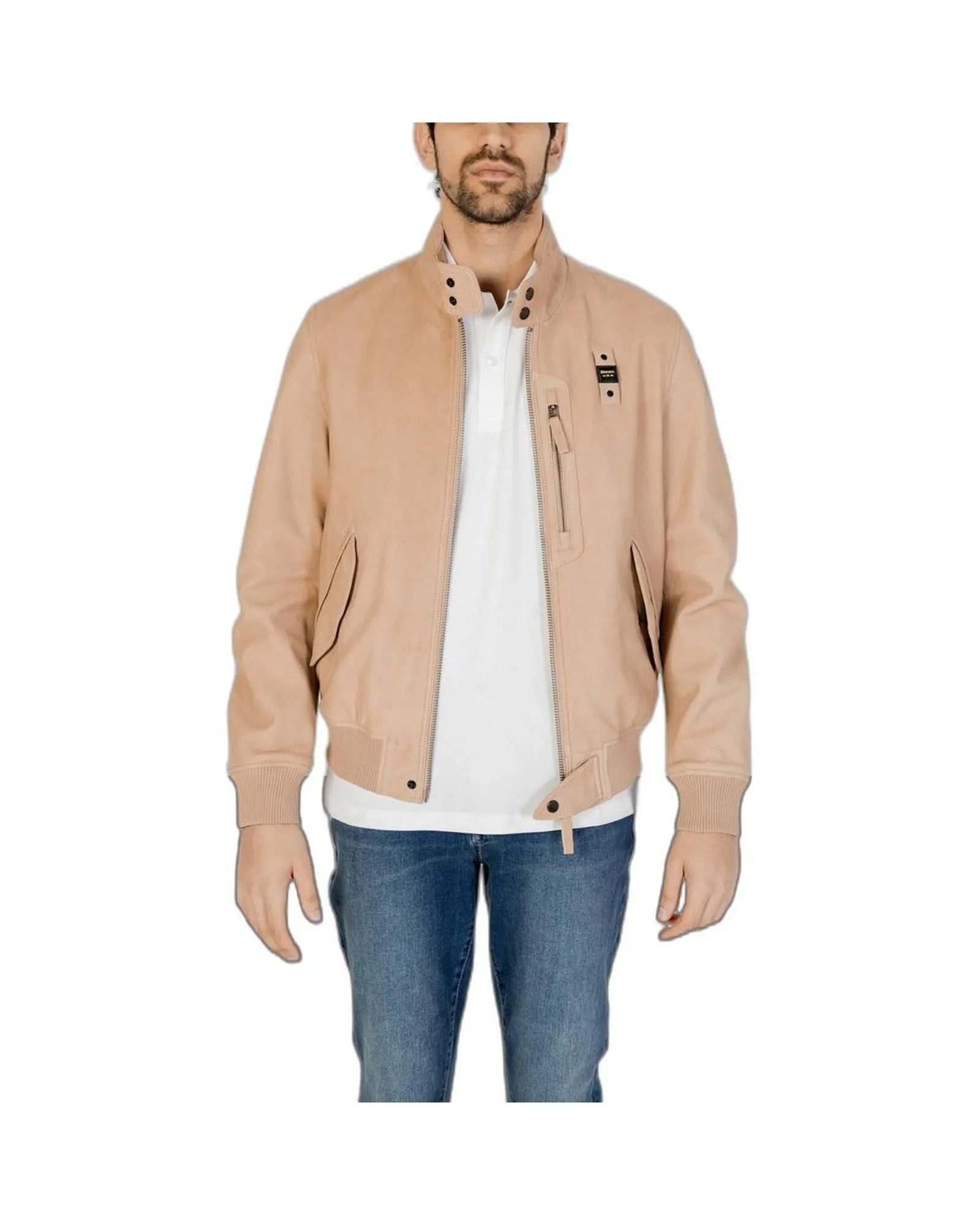 Leather Bomber Jacket Classic Style Beige