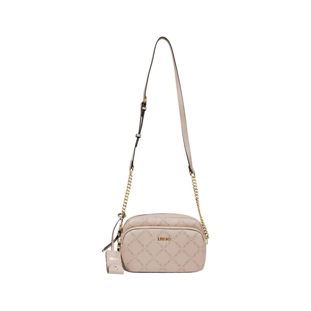 Shoulder Bag with Zip and Multiple Pockets- Beige