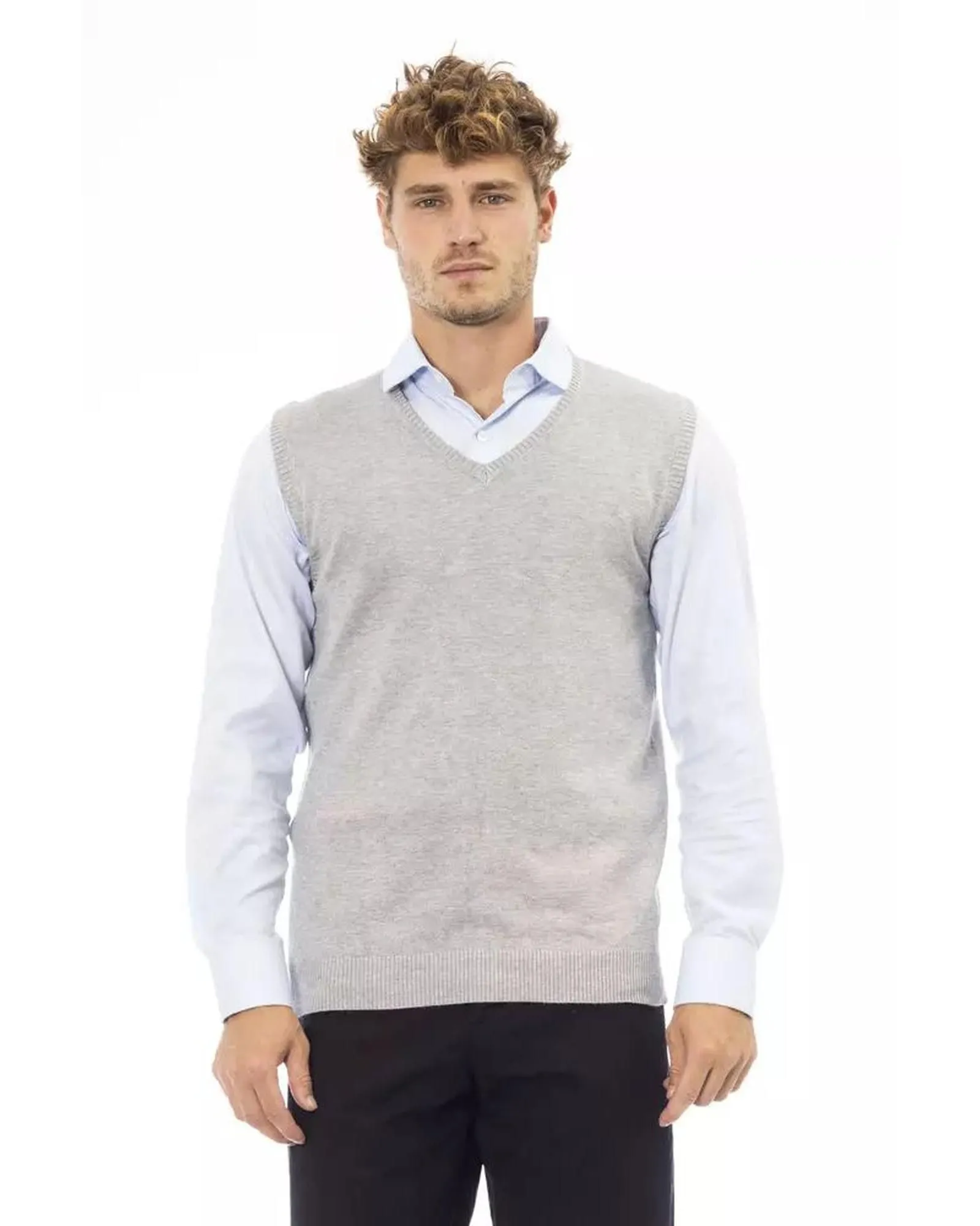 VNeck Cotton Vest AL23584- Gray Jackets