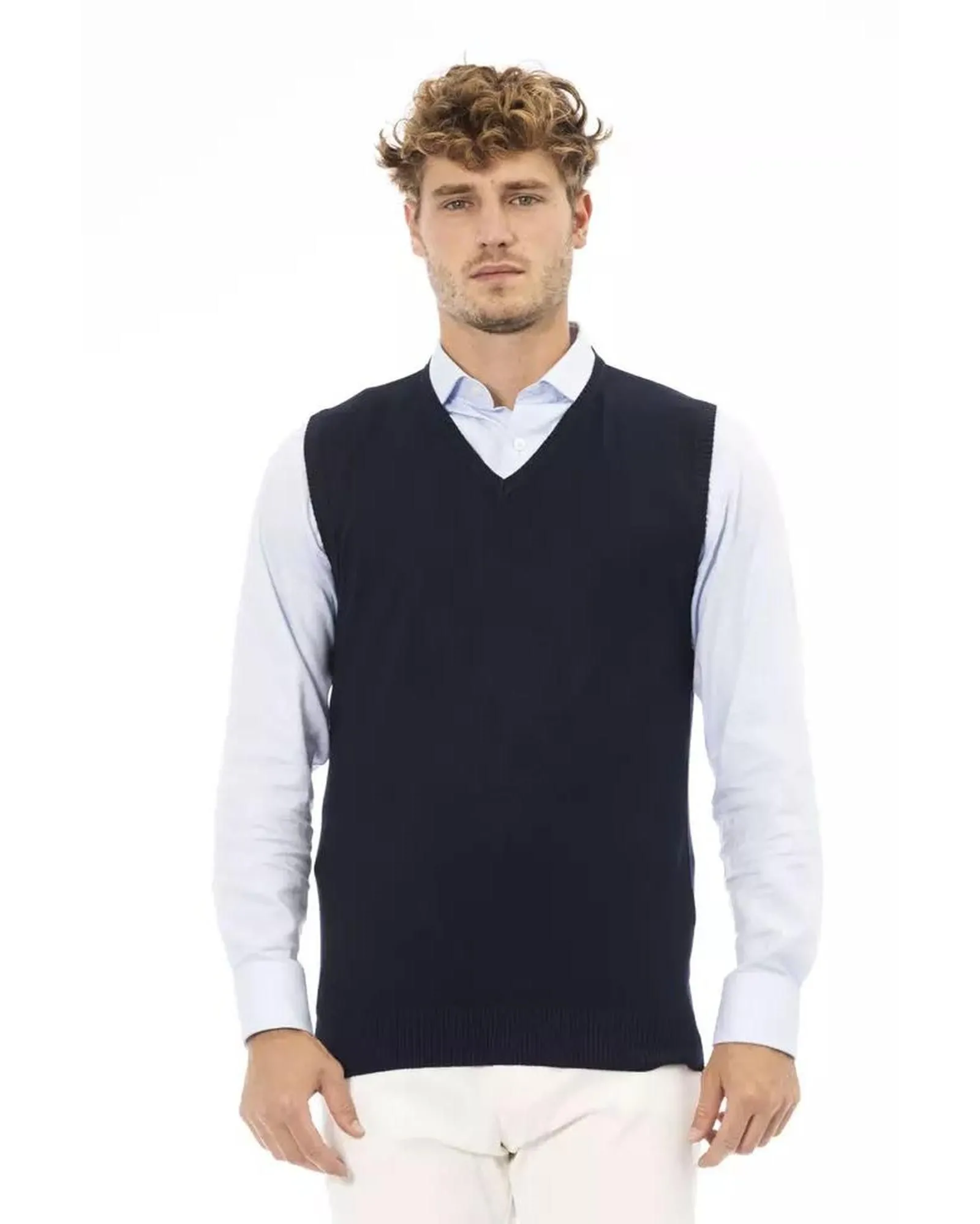 VNeck Cotton Sweater Vest- Blue Jackets