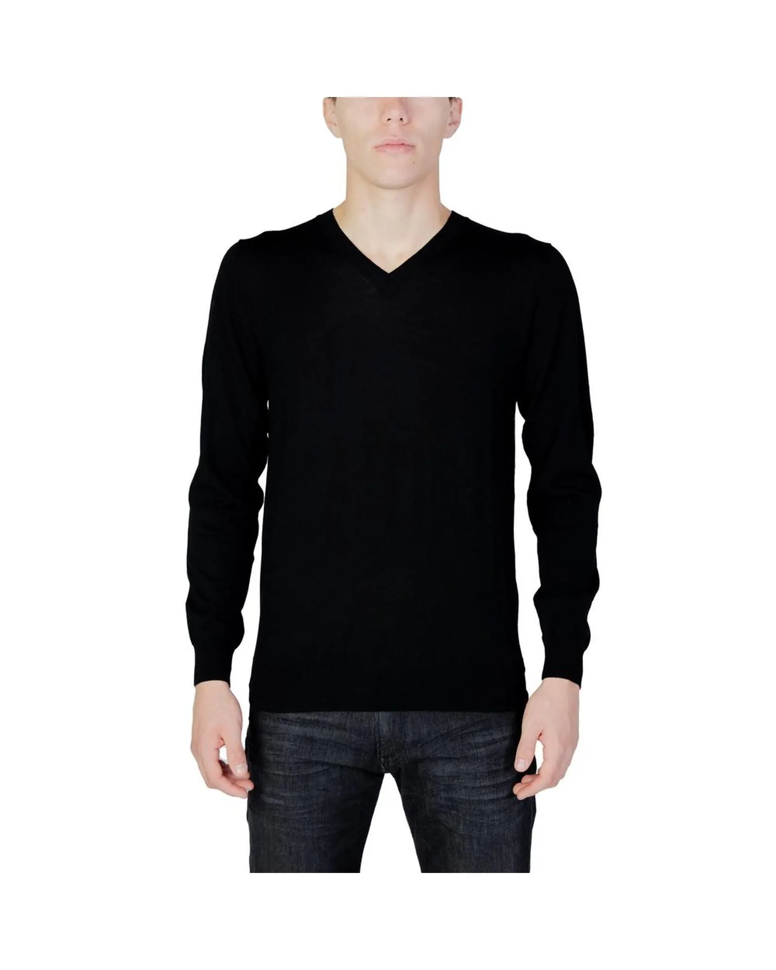 Merino Wool VNeck Sweater- Black Clothing