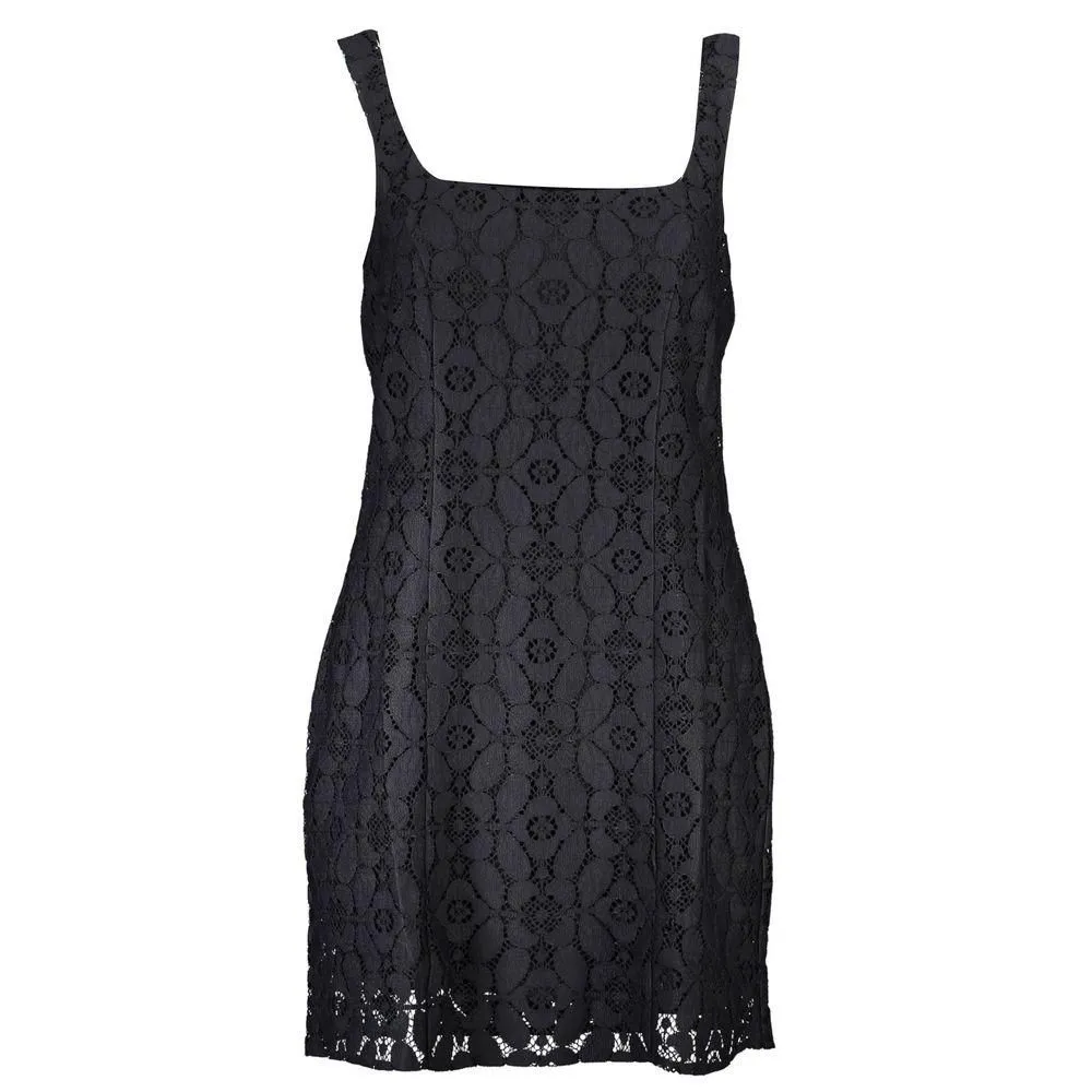 Lace Mini Dress Sleeveless Square Neck Women - Black Dresses