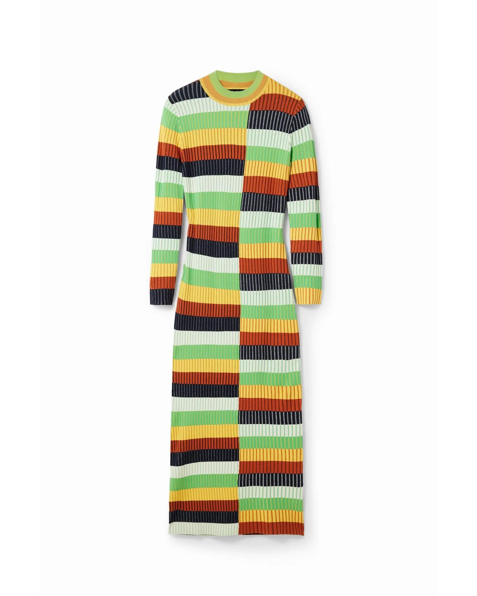 Coloured Long Sleeve Round Neck Dress