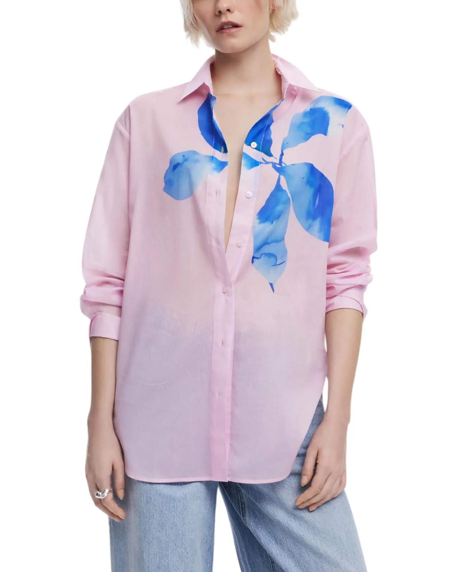 Oversized Floral Print Shirt- Pink