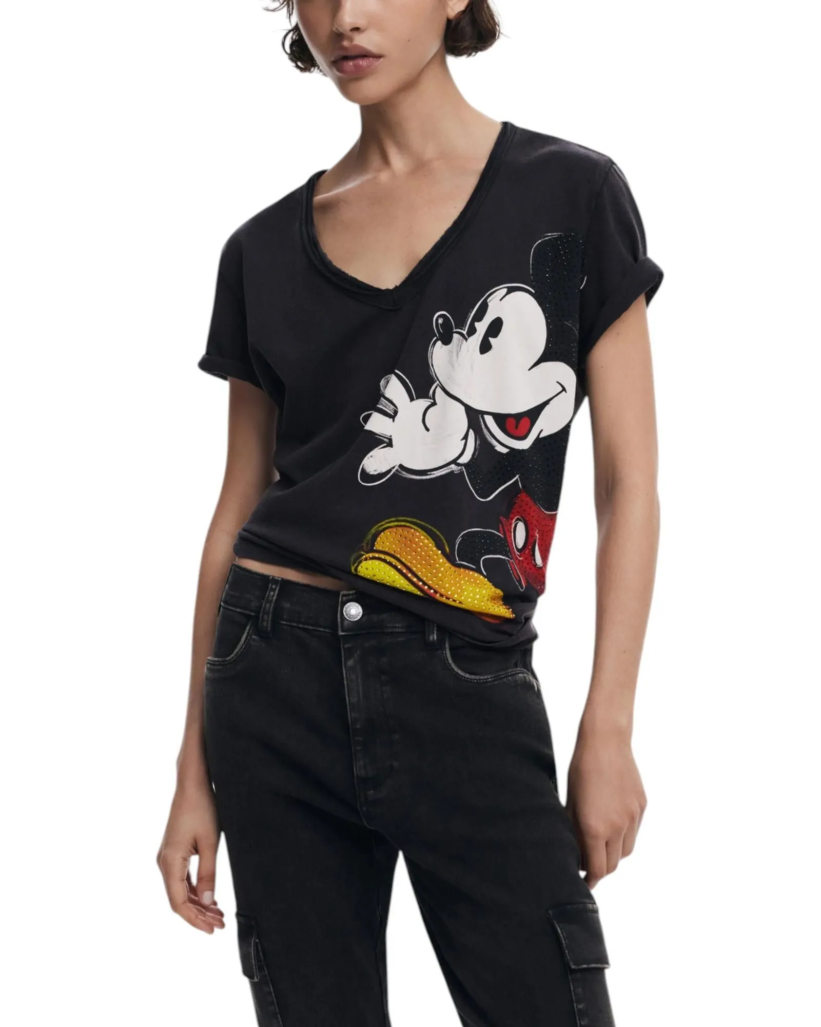 Mickey Mouse Tee Crystal Detail- Black Shirts