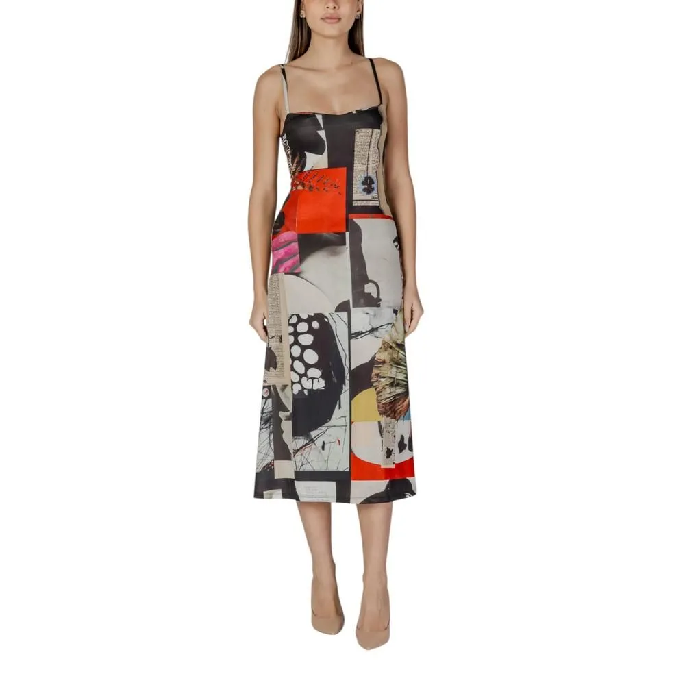Collage Print Midi Dress- Red Dresses