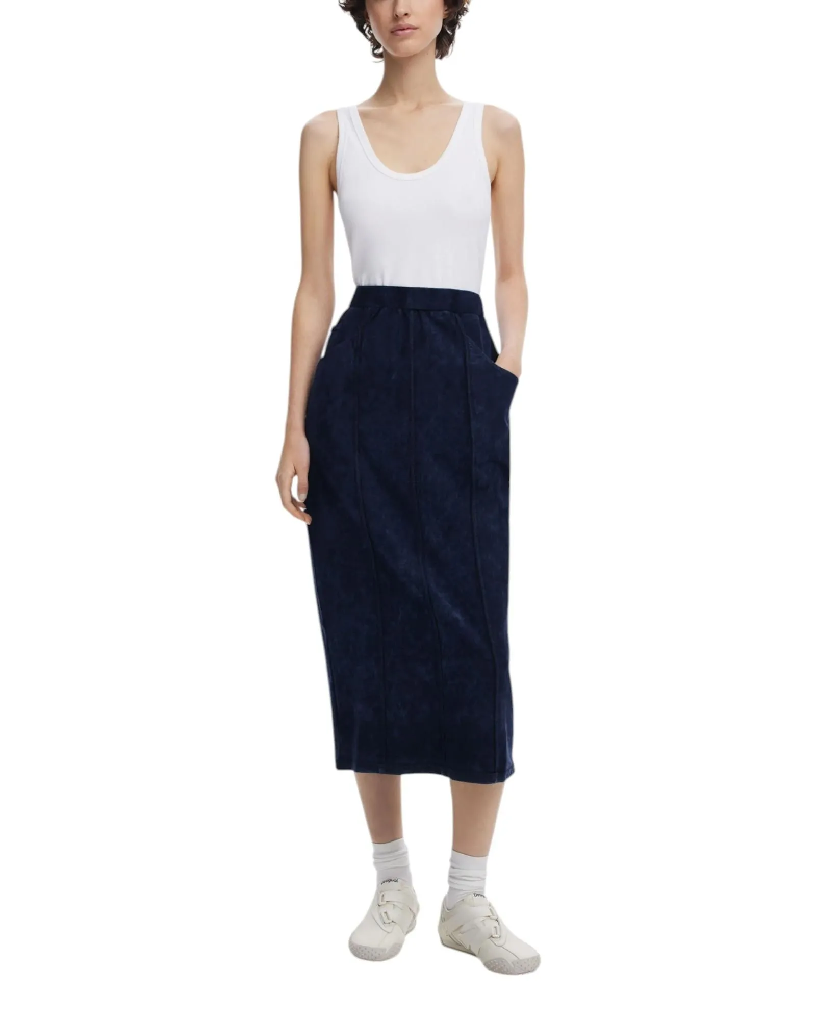 Casual Denim Midi Skirt- Blue Dresses