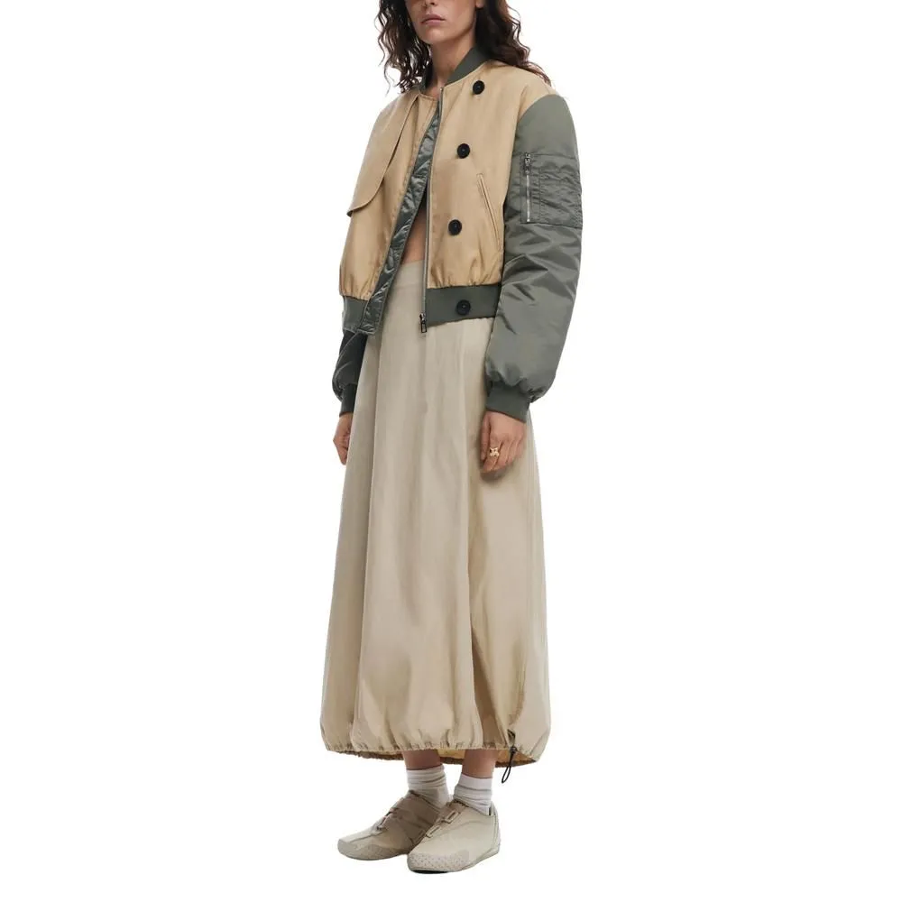 Color Block Bomber Jacket- Beige Skirts