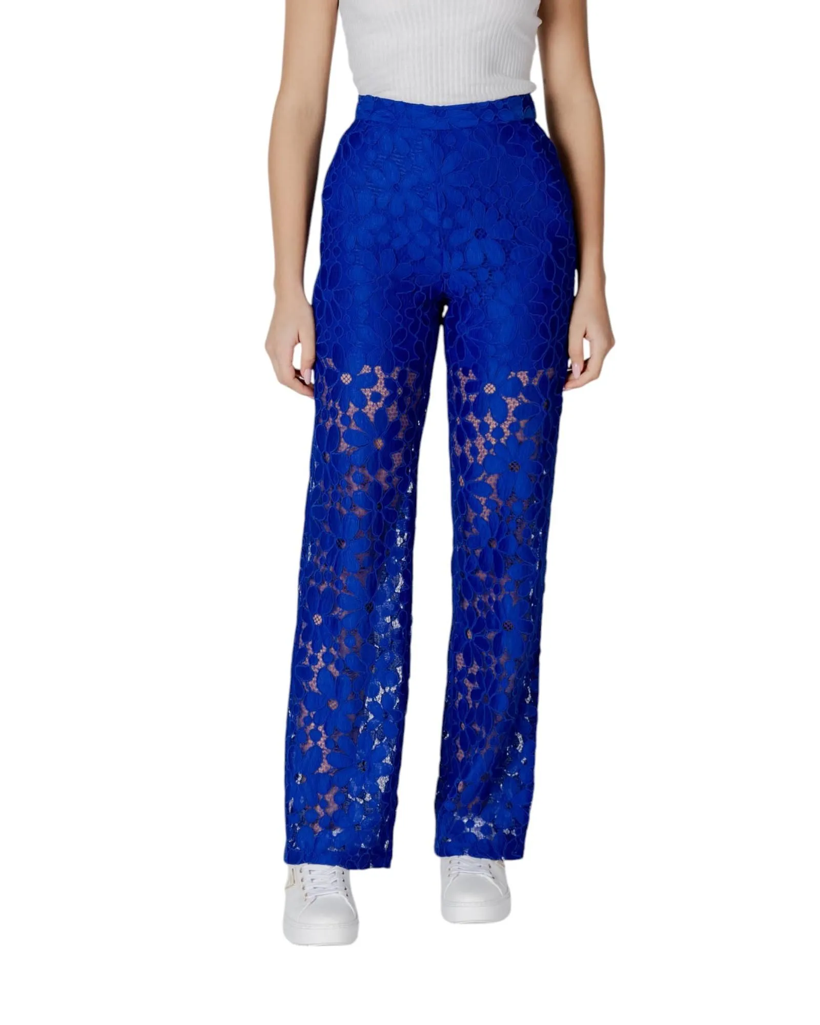 Lace WideLeg Pants Floral Design Wo - Blue Trousers