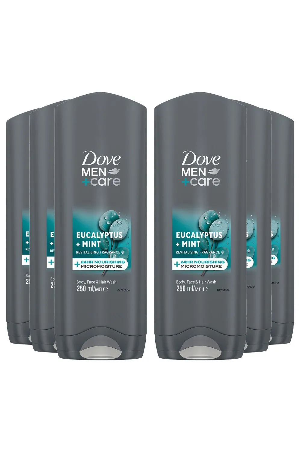Men+Care 3 in 1 'Body, Face & Hair Wash' Eucalyptus + Mint 250ml, 6pk
