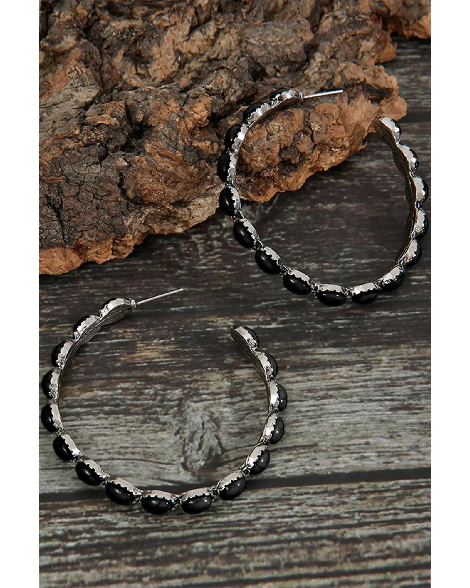 Black Onyx Hoop Earrings