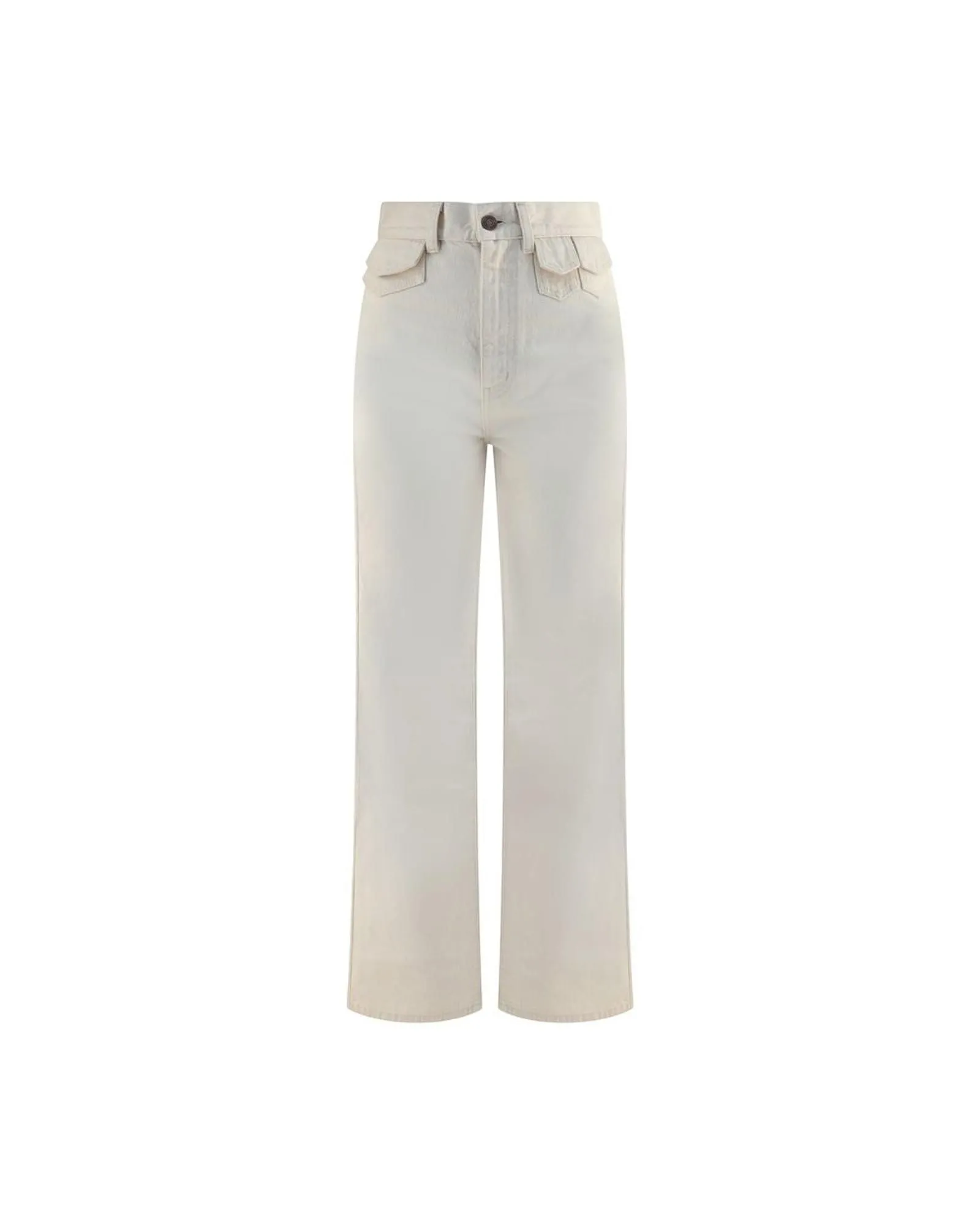 HighWaisted Straight Leg Cotton Pants Wo - White Jeans