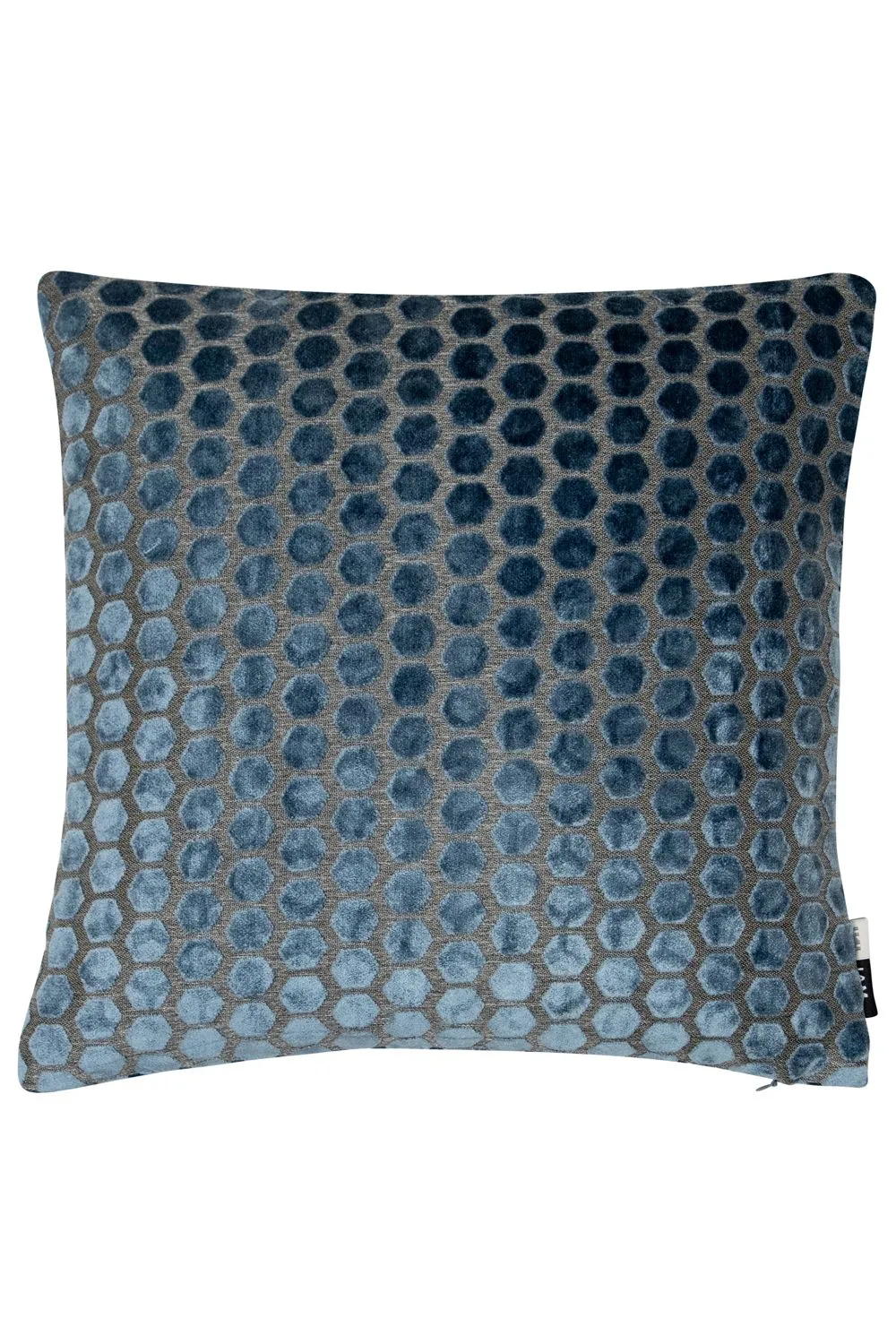 Small Hex Cut Velvet Cushion Blue