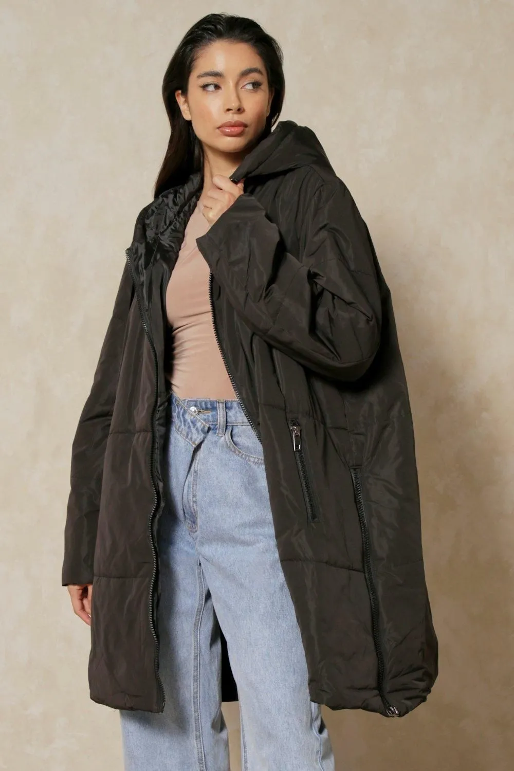Oversized Zip Side Puffer Coat