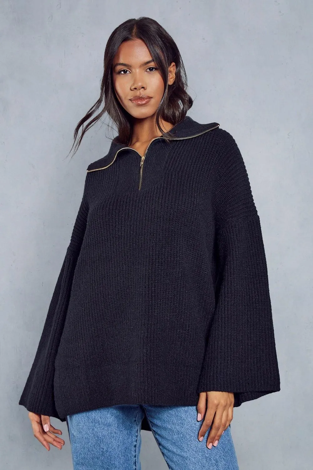 Zip Detail High Neck Jumper