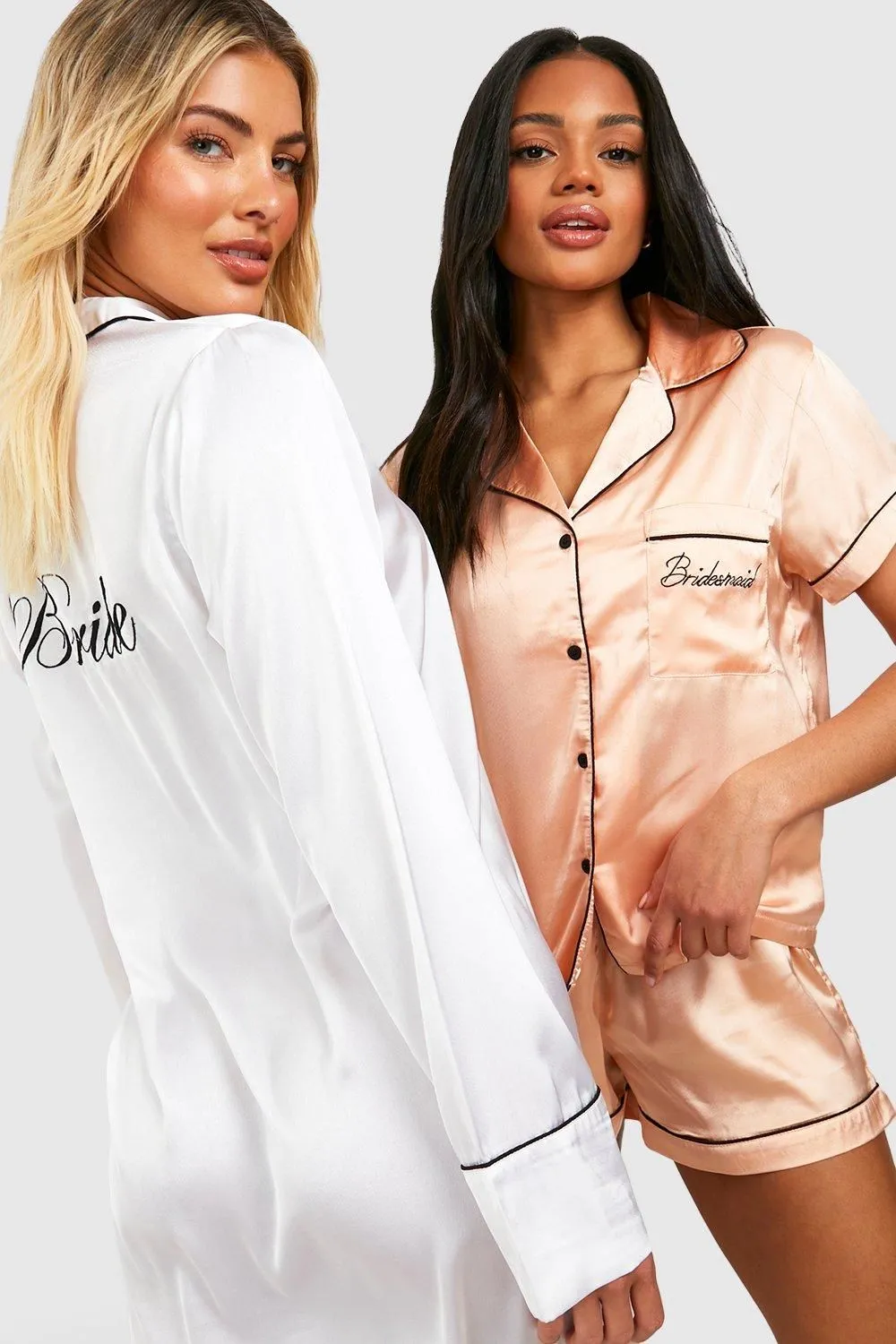 Bridesmaid Embroidered Satin Short Set