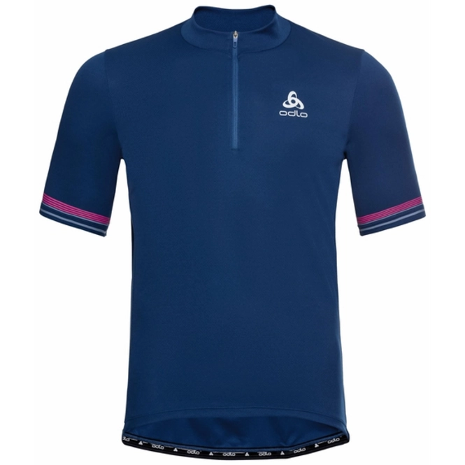 Cycling Shirt Odlo Men's Stand-Up Collar S/S 1/2 Zip Element Estate Blue