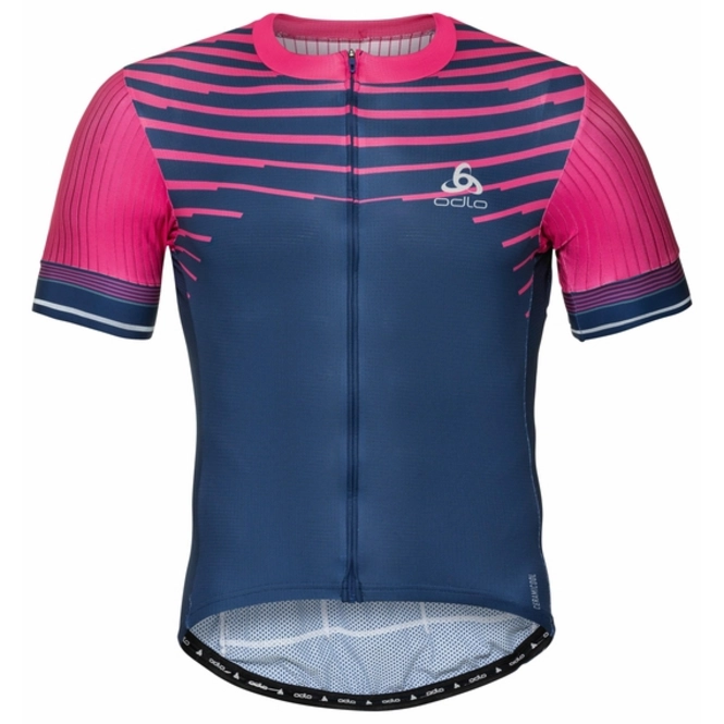 Shirt Odlo Men Stand-Up Collar S/S Full Zeroweight Ceramicool Pro Beetroot Purple Estate Blue