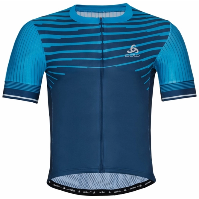 Cycling Shirt Odlo Men's Collar S/S Full Zip Zeroweight Ceramicool Pro Blue Aster / Estate Blue