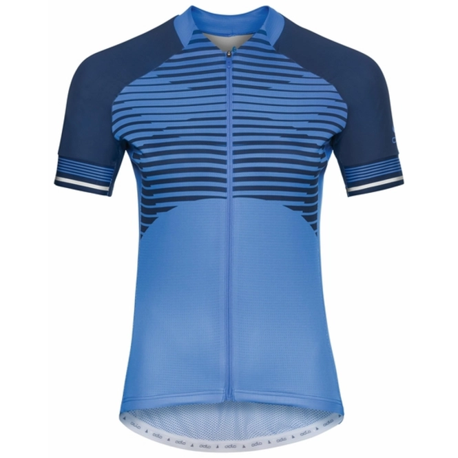 Cycling Shirt Odlo Women's Collar S/S Full Zip Zeroweight Ceramicool Amparo Blue / Diving Navy