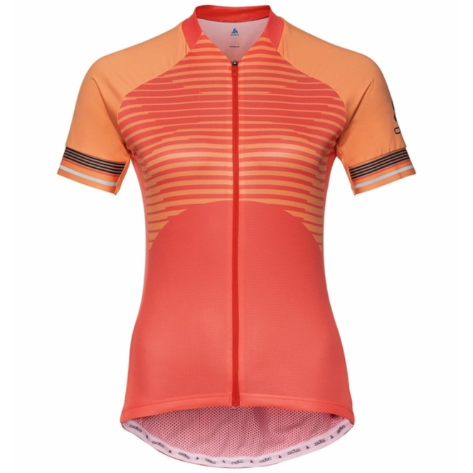 Cycling Shirt Odlo Women's Collar S/S Full Zip Zeroweight Ceramicool Hot Coral / Papaya