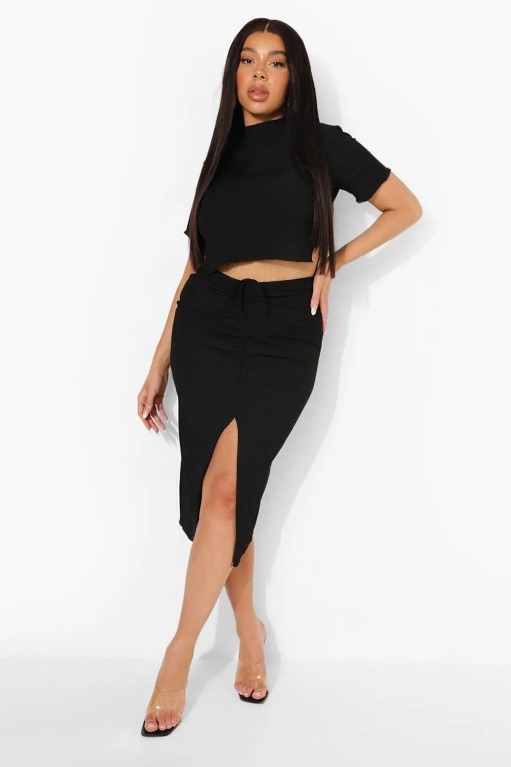 Plus High Neck Crop Top and Midi Skirt Co-ord