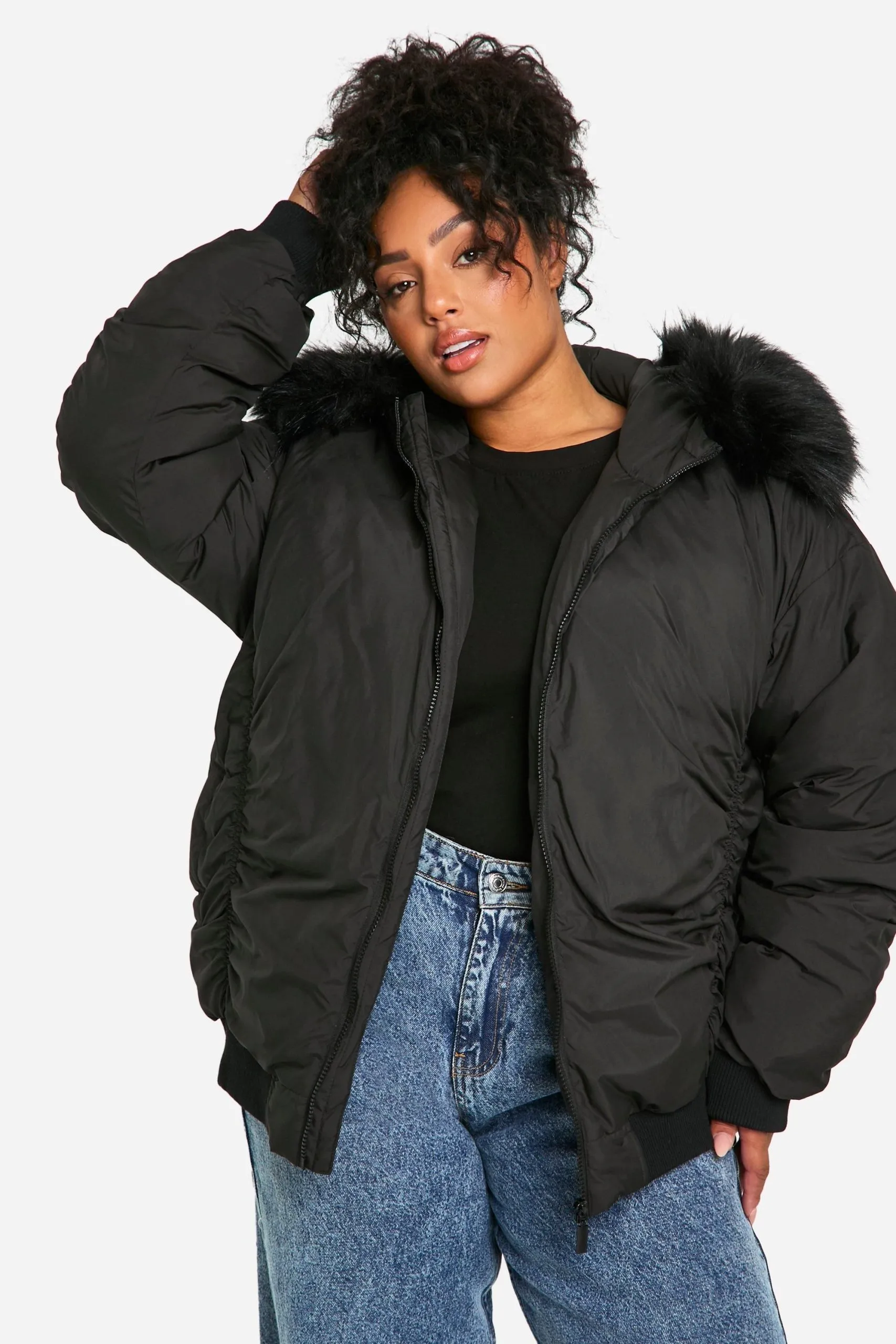 Plus Faux Fur Trim Bomber Jacket