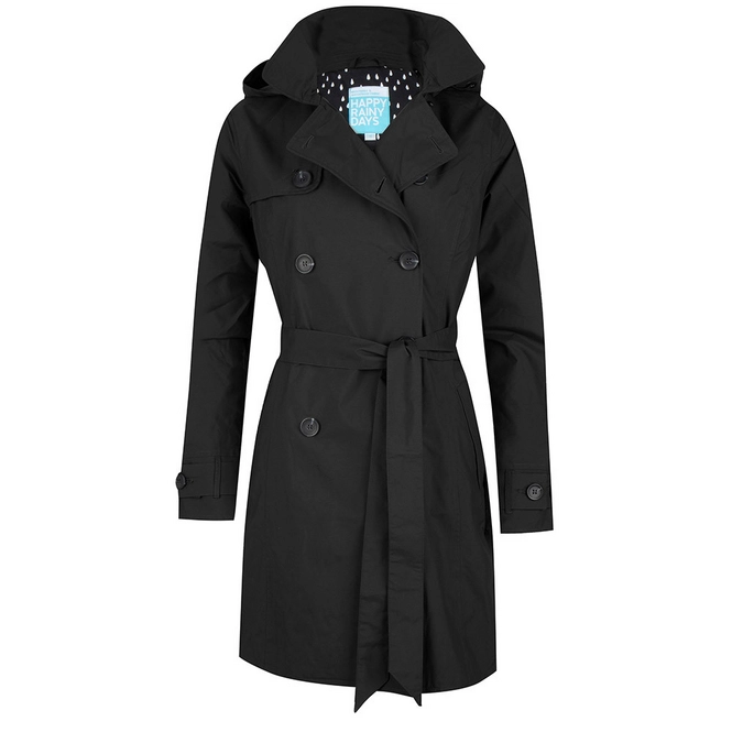 Raincoat Happy Rainy Days Trenchcoat Zipper Bowie Black
