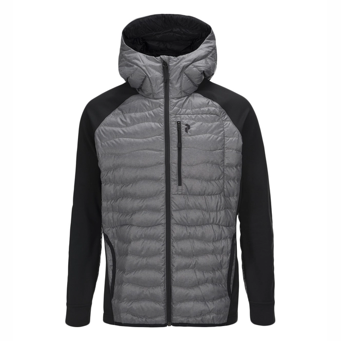Winter Jacket Peak Performance Men Helium Hybrid Hooded Grey Melange