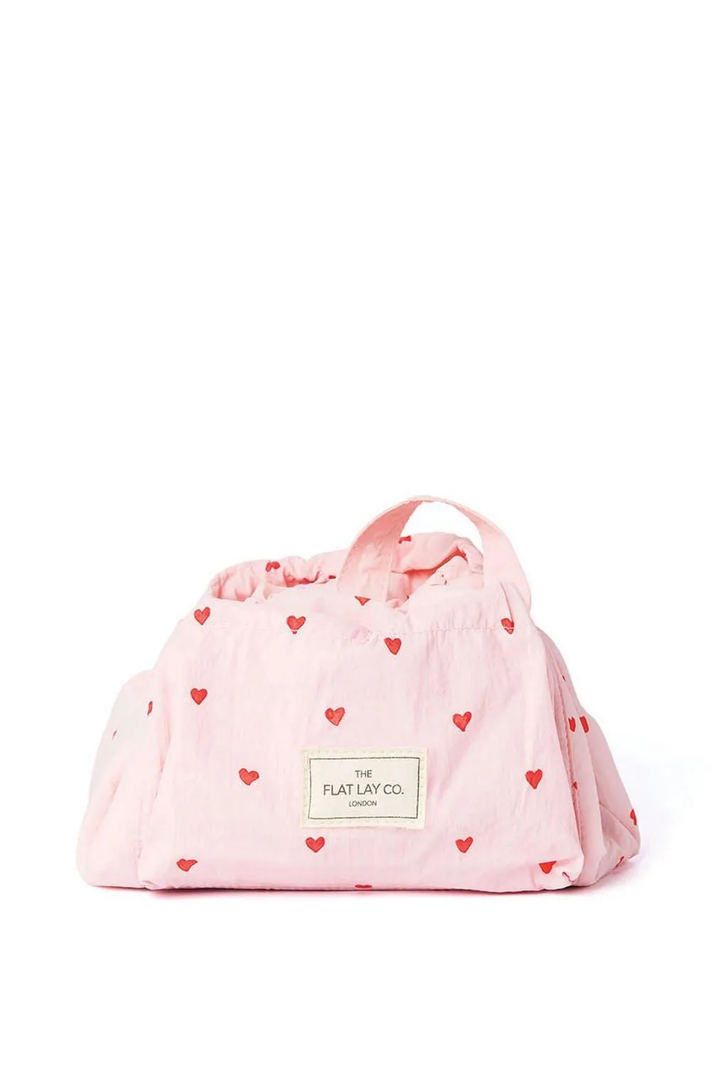 Drawstring Makeup Bag in Sweet Pink Hearts Parachute